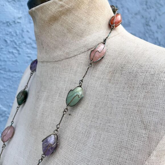 Vintage Gemstone  Necklace Vintage Gift Southwestern Statement Jewelry mystical - Picture 8 of 10